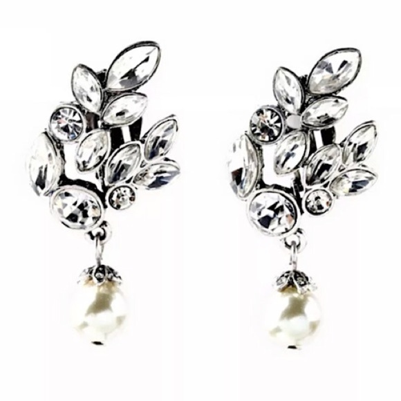 CLIP ON Special Occasion CRYSTAL PEARL CLIP-ON EARRINGS - Picture 1 of 1